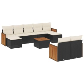 vidaXL 10-tlg. Garten-Sofagarnitur mit Kissen Schwarz Poly Rattan