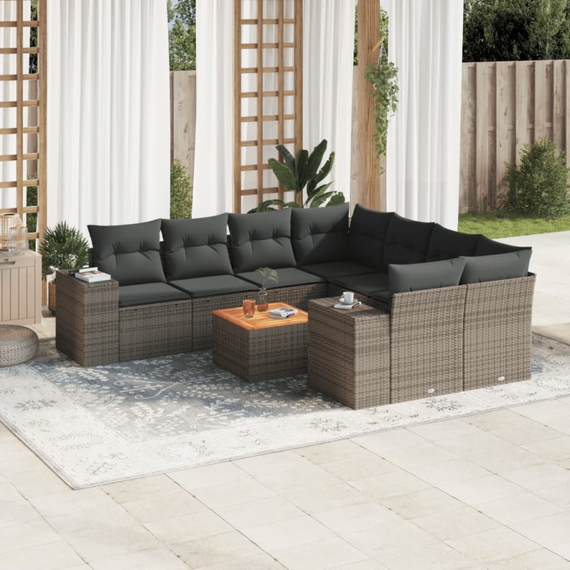 vidaXL 9-tlg. Garten-Sofagarnitur mit Kissen Grau Poly Rattan vidaXL 9-tlg. Garten-Sofagarnitur mit Kissen Grau Poly Rattan