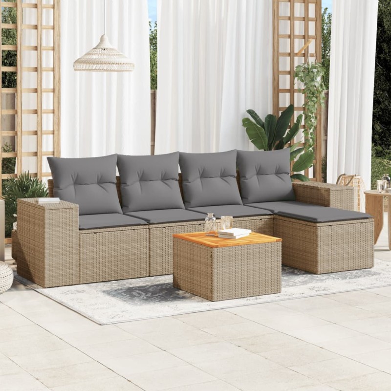vidaXL 6-tlg. Garten-Sofagarnitur mit Kissen Beige Poly Rattan vidaXL 6-tlg. Garten-Sofagarnitur mit Kissen Beige Poly Rattan
