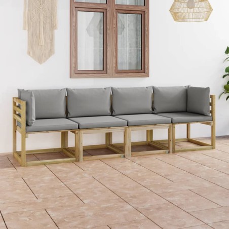 Gartensofa 4-Sitzer mit Kissen in Grau