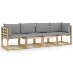 Gartensofa 4-Sitzer mit Kissen in Grau