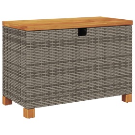 vidaXL Gartentruhe Grau 80x40x48 cm Poly Rattan Akazienholz