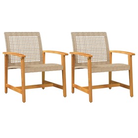 vidaXL Gartenstühle 2 Stk. Beige Poly Rattan und Akazienholz