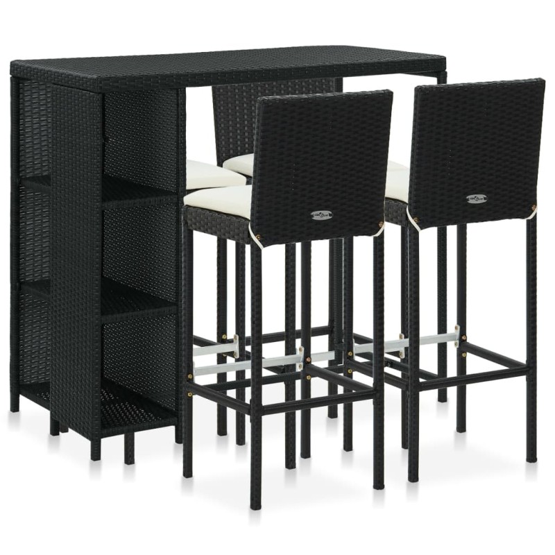5-tlg. Gartenbar-Set mit Kissen Poly Rattan Schwarz 5-tlg. Gartenbar-Set mit Kissen Poly Rattan Schwarz
