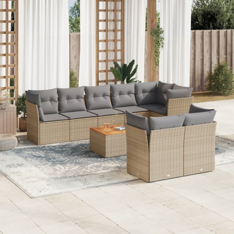 vidaXL 9-tlg. Garten-Sofagarnitur mit Kissen Beige Poly Rattan vidaXL 9-tlg. Garten-Sofagarnitur mit Kissen Beige Poly Rattan