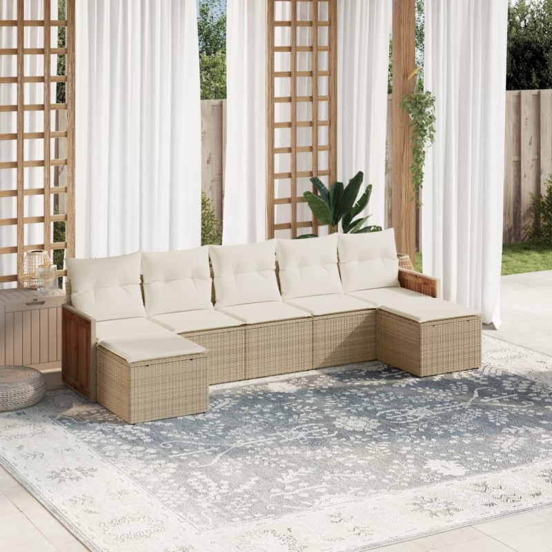 vidaXL 7-tlg. Garten-Sofagarnitur mit Kissen Beige Poly Rattan vidaXL 7-tlg. Garten-Sofagarnitur mit Kissen Beige Poly Rattan