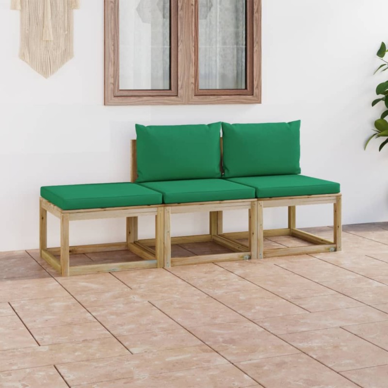 3-tlg. Garten-Lounge-Set mit Grünen Kissen 3-tlg. Garten-Lounge-Set mit Grünen Kissen