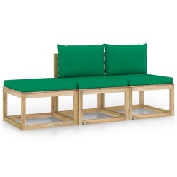3-tlg. Garten-Lounge-Set mit Grünen Kissen