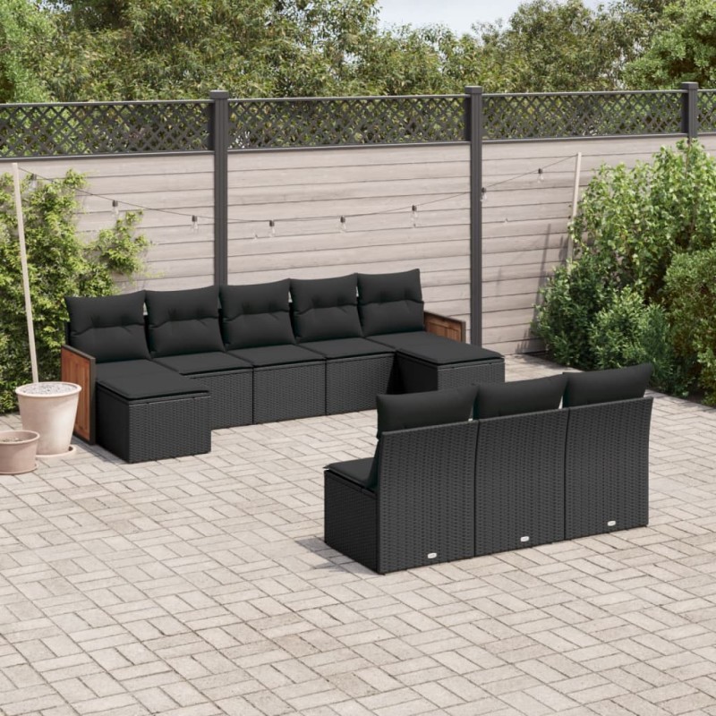 vidaXL 10-tlg. Garten-Sofagarnitur mit Kissen Schwarz Poly Rattan vidaXL 10-tlg. Garten-Sofagarnitur mit Kissen Schwarz Poly Rattan