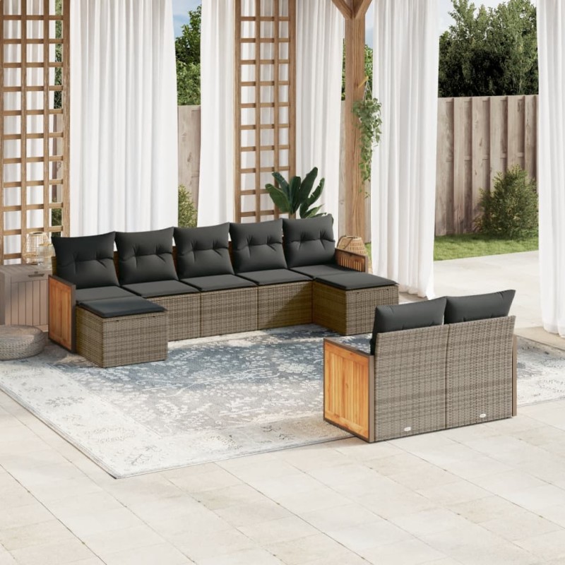 vidaXL 9-tlg. Garten-Sofagarnitur mit Kissen Grau Poly Rattan vidaXL 9-tlg. Garten-Sofagarnitur mit Kissen Grau Poly Rattan