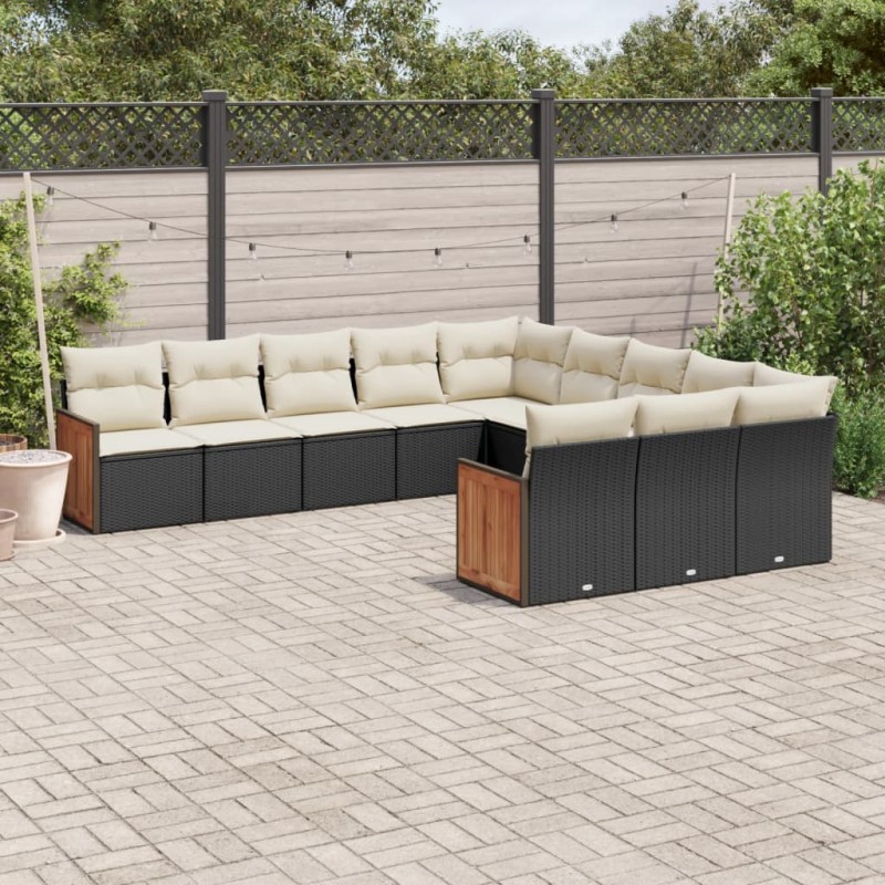 vidaXL 11-tlg. Garten-Sofagarnitur mit Kissen Schwarz Poly Rattan vidaXL 11-tlg. Garten-Sofagarnitur mit Kissen Schwarz Poly Rattan