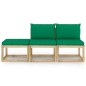 3-tlg. Garten-Lounge-Set mit Grünen Kissen 3-tlg. Garten-Lounge-Set mit Grünen Kissen