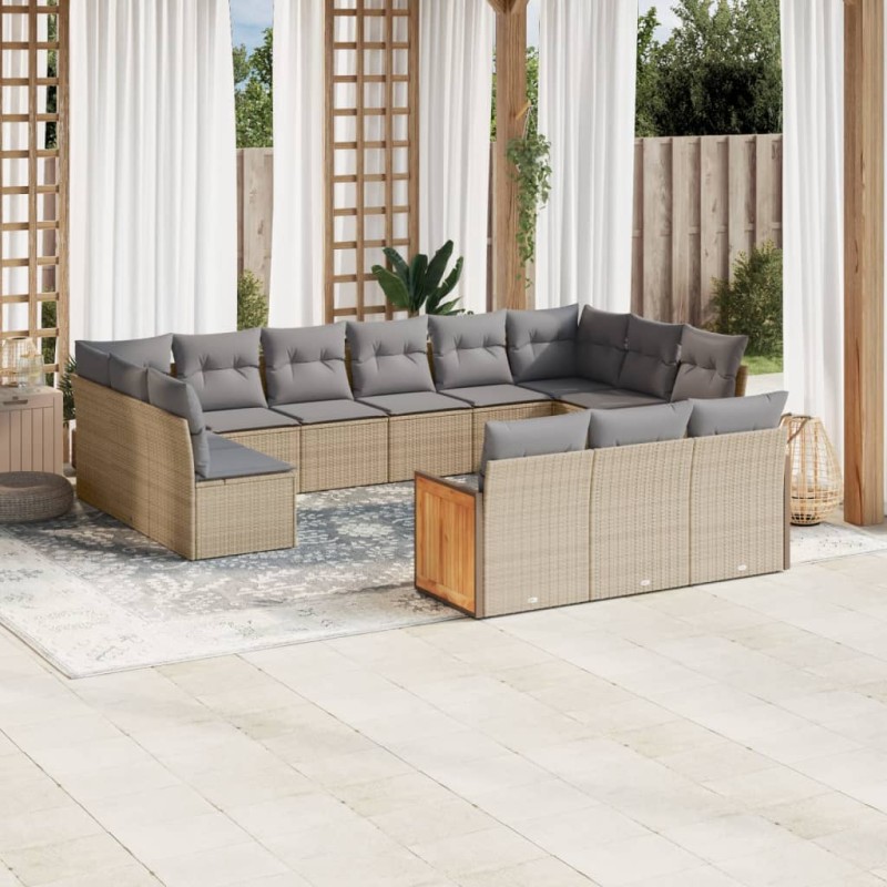 vidaXL 13-tlg. Garten-Sofagarnitur mit Kissen Beige Poly Rattan vidaXL 13-tlg. Garten-Sofagarnitur mit Kissen Beige Poly Rattan