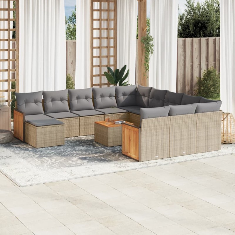 vidaXL 13-tlg. Garten-Sofagarnitur mit Kissen Beige Poly Rattan vidaXL 13-tlg. Garten-Sofagarnitur mit Kissen Beige Poly Rattan