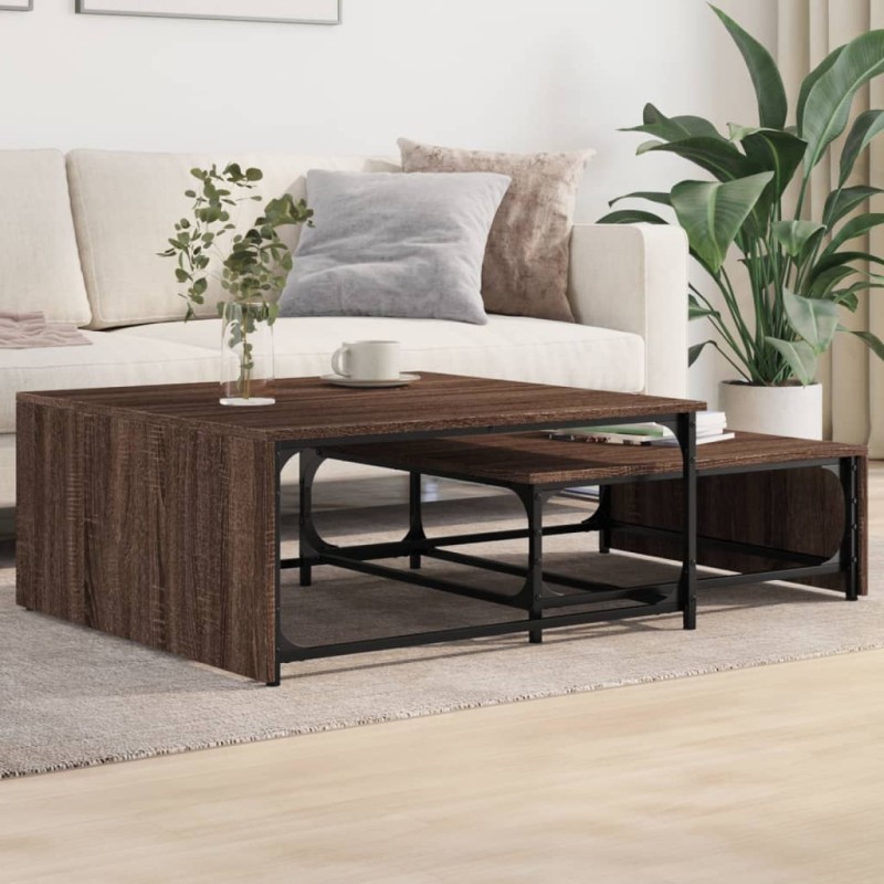 vidaXL Satztische 2 Stk. Braun Eichen-Optik Holzwerkstoff und Metall vidaXL Satztische 2 Stk. Braun Eichen-Optik Holzwerkstoff und Metall