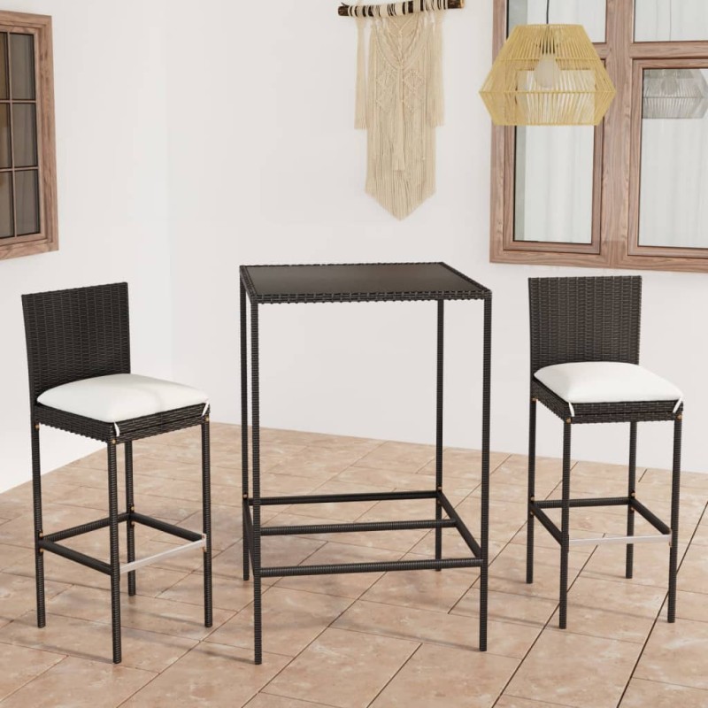 3-tlg. Gartenbar-Set mit Kissen Poly Rattan Schwarz 3-tlg. Gartenbar-Set mit Kissen Poly Rattan Schwarz