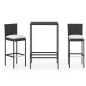 3-tlg. Gartenbar-Set mit Kissen Poly Rattan Schwarz 3-tlg. Gartenbar-Set mit Kissen Poly Rattan Schwarz