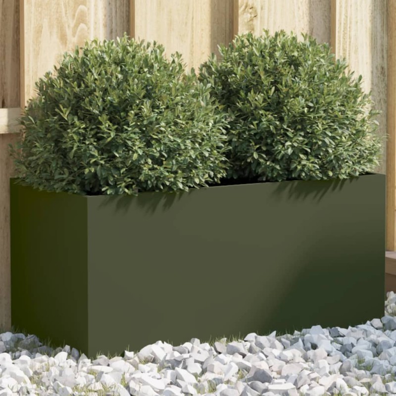 vidaXL Pflanzkübel Olivgrün 62x30x29 cm Stahl vidaXL Pflanzkübel Olivgrün 62x30x29 cm Stahl