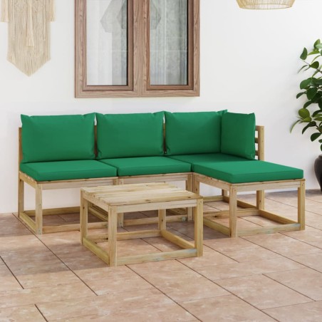 5-tlg. Garten-Lounge-Set mit Grünen Kissen