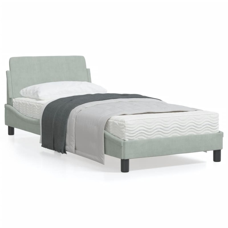 vidaXL Bettgestell ohne Matratze Hellgrau 90x200 cm Samt vidaXL Bettgestell ohne Matratze Hellgrau 90x200 cm Samt