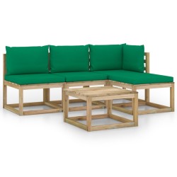 5-tlg. Garten-Lounge-Set mit Grünen Kissen