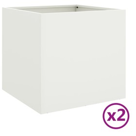 vidaXL Pflanzkübel 2 Stk. Weiß 42x40x39 cm Stahl