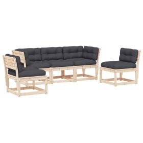 vidaXL 5-tlg. Garten-Sofagarnitur mit Kissen Massivholz Kiefer