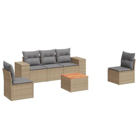 vidaXL 6-tlg. Garten-Sofagarnitur mit Kissen Beige Poly Rattan