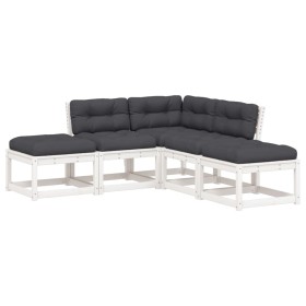 vidaXL 5-tlg. Garten-Sofagarnitur mit Kissen Weiß Massivholz Kiefer 