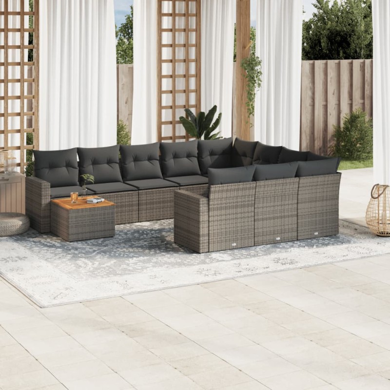 vidaXL 11-tlg. Garten-Sofagarnitur mit Kissen Grau Poly Rattan vidaXL 11-tlg. Garten-Sofagarnitur mit Kissen Grau Poly Rattan