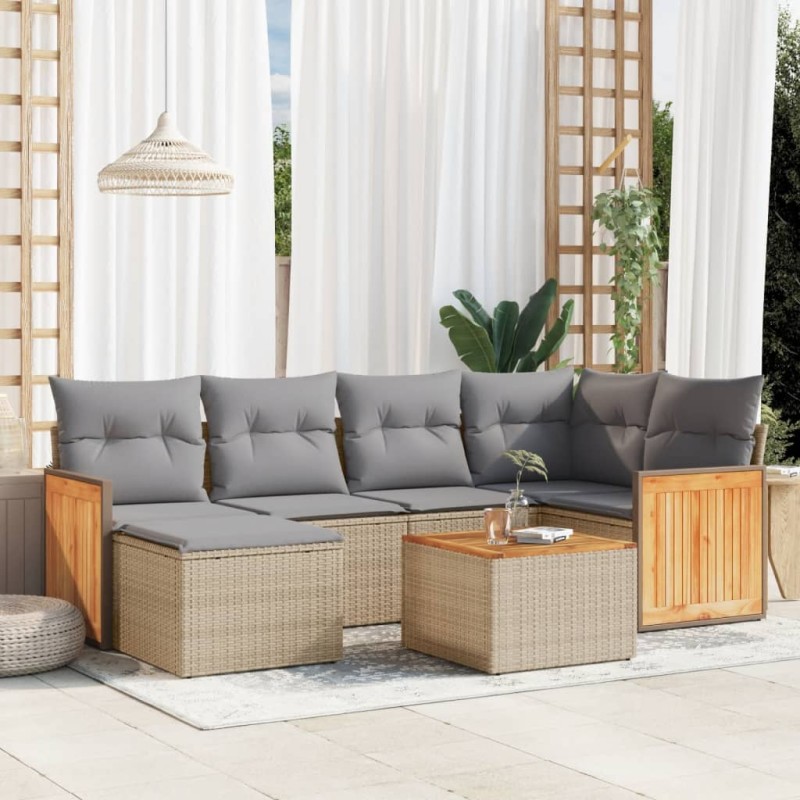 vidaXL 7-tlg. Garten-Sofagarnitur mit Kissen Beige Poly Rattan vidaXL 7-tlg. Garten-Sofagarnitur mit Kissen Beige Poly Rattan