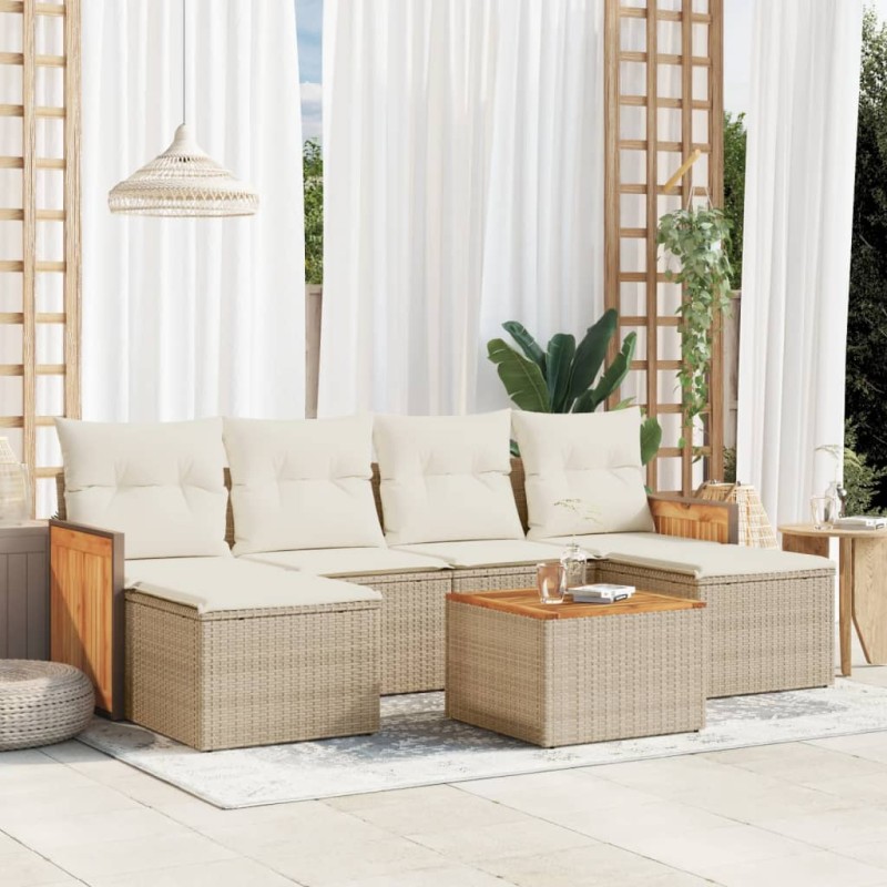 vidaXL 7-tlg. Garten-Sofagarnitur mit Kissen Beige Poly Rattan vidaXL 7-tlg. Garten-Sofagarnitur mit Kissen Beige Poly Rattan