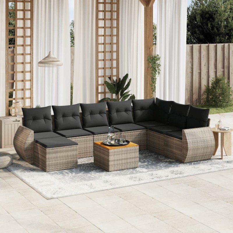 vidaXL 9-tlg. Garten-Sofagarnitur mit Kissen Grau Poly Rattan vidaXL 9-tlg. Garten-Sofagarnitur mit Kissen Grau Poly Rattan