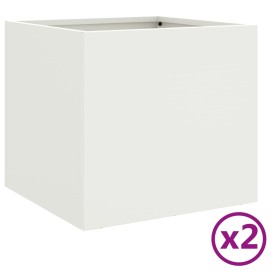 vidaXL Pflanzkübel 2 Stk. Weiß 32x30x29 cm Kaltgewalzter Stahl