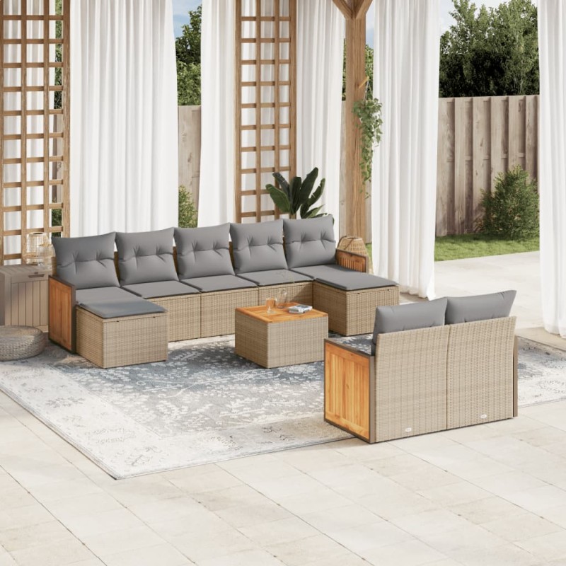 vidaXL 10-tlg. Garten-Sofagarnitur mit Kissen Beige Poly Rattan vidaXL 10-tlg. Garten-Sofagarnitur mit Kissen Beige Poly Rattan