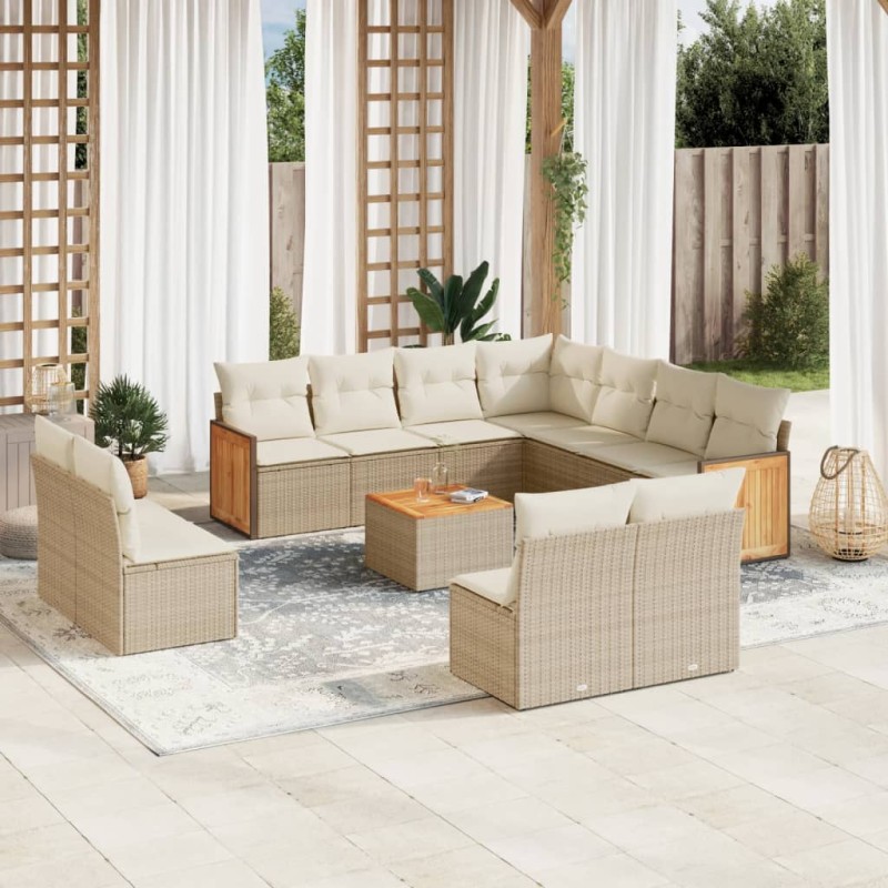 vidaXL 12-tlg. Garten-Sofagarnitur mit Kissen Beige Poly Rattan vidaXL 12-tlg. Garten-Sofagarnitur mit Kissen Beige Poly Rattan