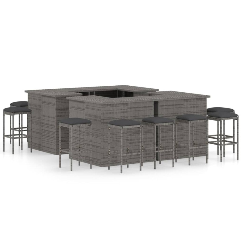 16-tlg. Gartenbar-Set mit Kissen Poly Rattan Grau 16-tlg. Gartenbar-Set mit Kissen Poly Rattan Grau
