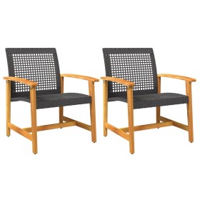 vidaXL Gartenstühle 2 Stk. Schwarz Poly Rattan und Akazienholz