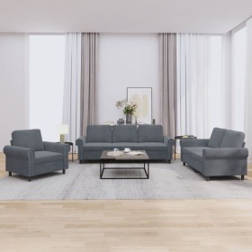vidaXL 3-tlg. Sofagarnitur mit Kissen Dunkelgrau Samt