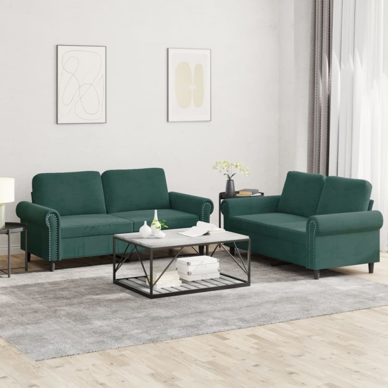 vidaXL 2-tlg. Sofagarnitur mit Kissen Dunkelgrün Samt vidaXL 2-tlg. Sofagarnitur mit Kissen Dunkelgrün Samt