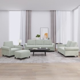 vidaXL 4-tlg. Sofagarnitur mit Kissen Hellgrau Samt