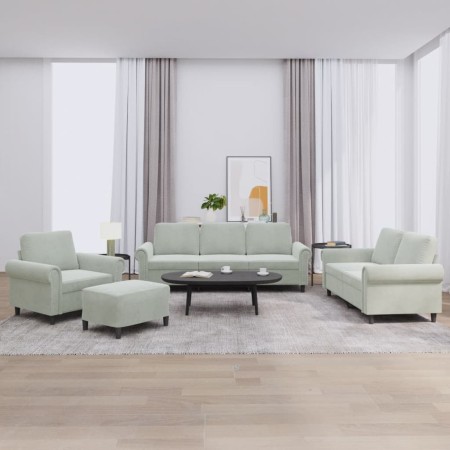 vidaXL 4-tlg. Sofagarnitur mit Kissen Hellgrau Samt