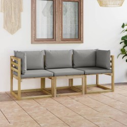 vidaXL Gartensofa 3-Sitzer mit Grauen Kissen