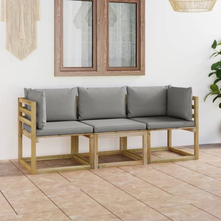 vidaXL Gartensofa 3-Sitzer mit Grauen Kissen