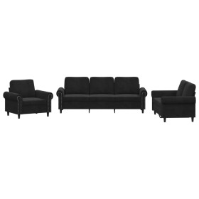 vidaXL 3-tlg. Sofagarnitur mit Kissen Schwarz Samt