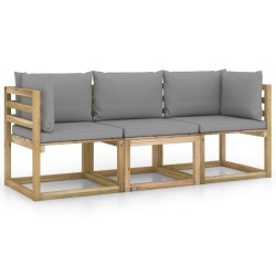 vidaXL Gartensofa 3-Sitzer mit Grauen Kissen
