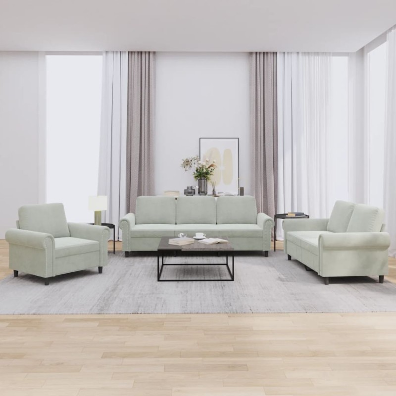 vidaXL 3-tlg. Sofagarnitur mit Kissen Hellgrau Samt vidaXL 3-tlg. Sofagarnitur mit Kissen Hellgrau Samt