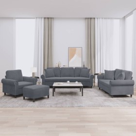 vidaXL 4-tlg. Sofagarnitur mit Kissen Dunkelgrau Samt