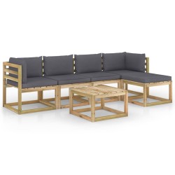 6-tlg. Garten-Lounge-Set mit Kissen Kiefernholz Imprägniert