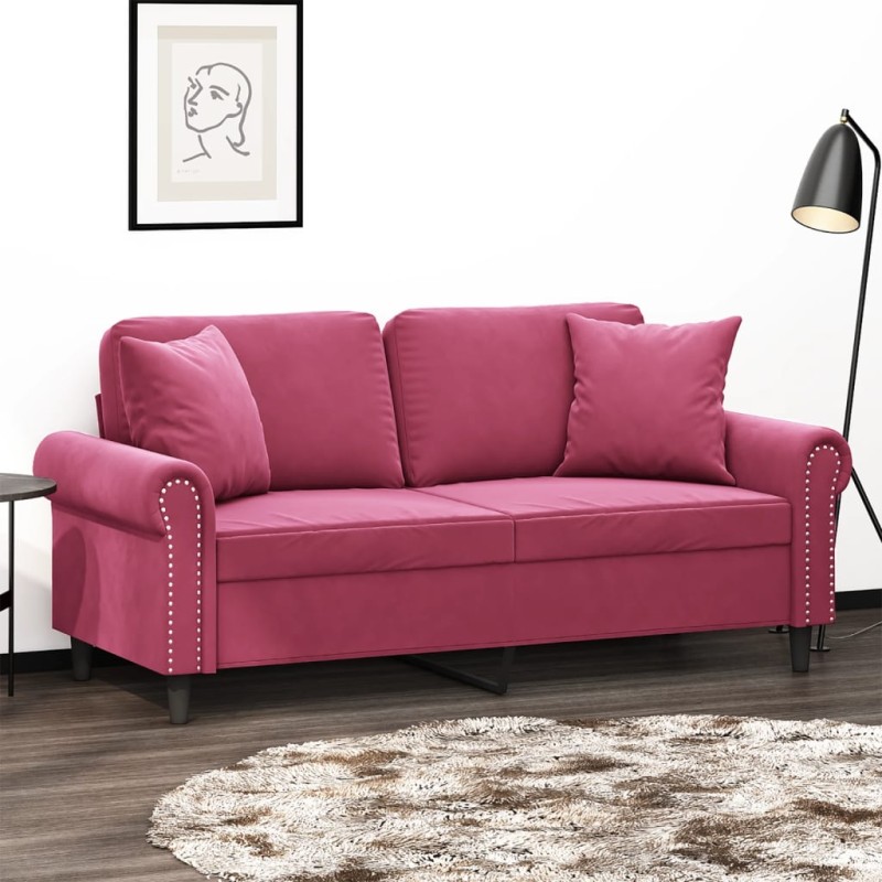 vidaXL 2-Sitzer-Sofa mit Zierkissen Weinrot 140 cm Samt vidaXL 2-Sitzer-Sofa mit Zierkissen Weinrot 140 cm Samt